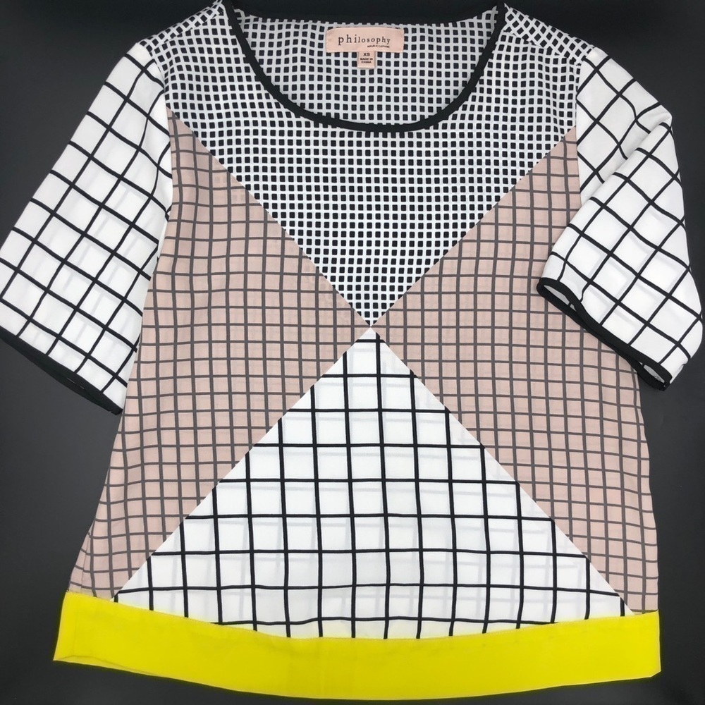 Philosophy Geometric Grid Short Sleeve Blouse XS/S - Picture 2 of 7